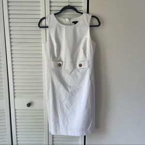 Ann Taylor White Sleeveless Shift Dress with Front Tab Buttons